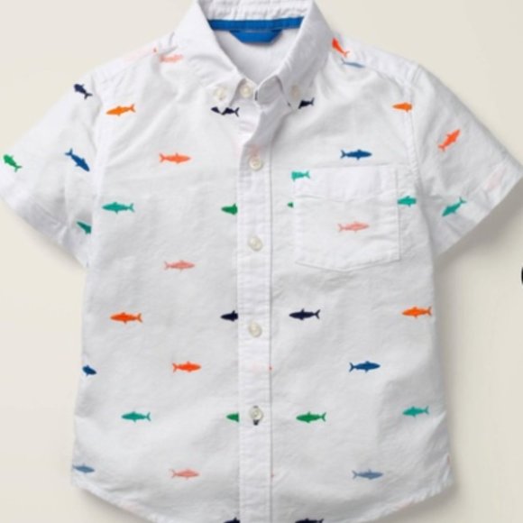 boden shark embroidery colorful button down 11/12